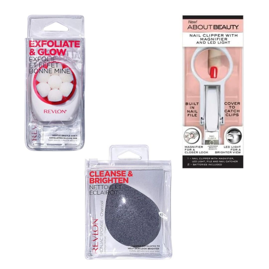 🛍️Bulk Beauty ToolRevlon Facial Brushes & Konjac Sponges + LED Nail Clippers #5875 (100 units) - Image 1