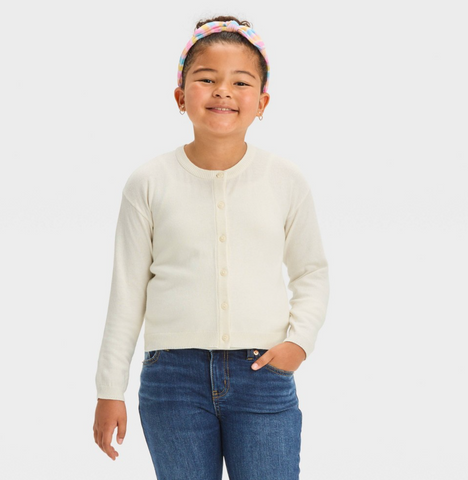 🧥Girls' Button-Front Cardigan Sweater - Cat & Jack™ Cream L - Case Packed Lot #5523 (54 units)