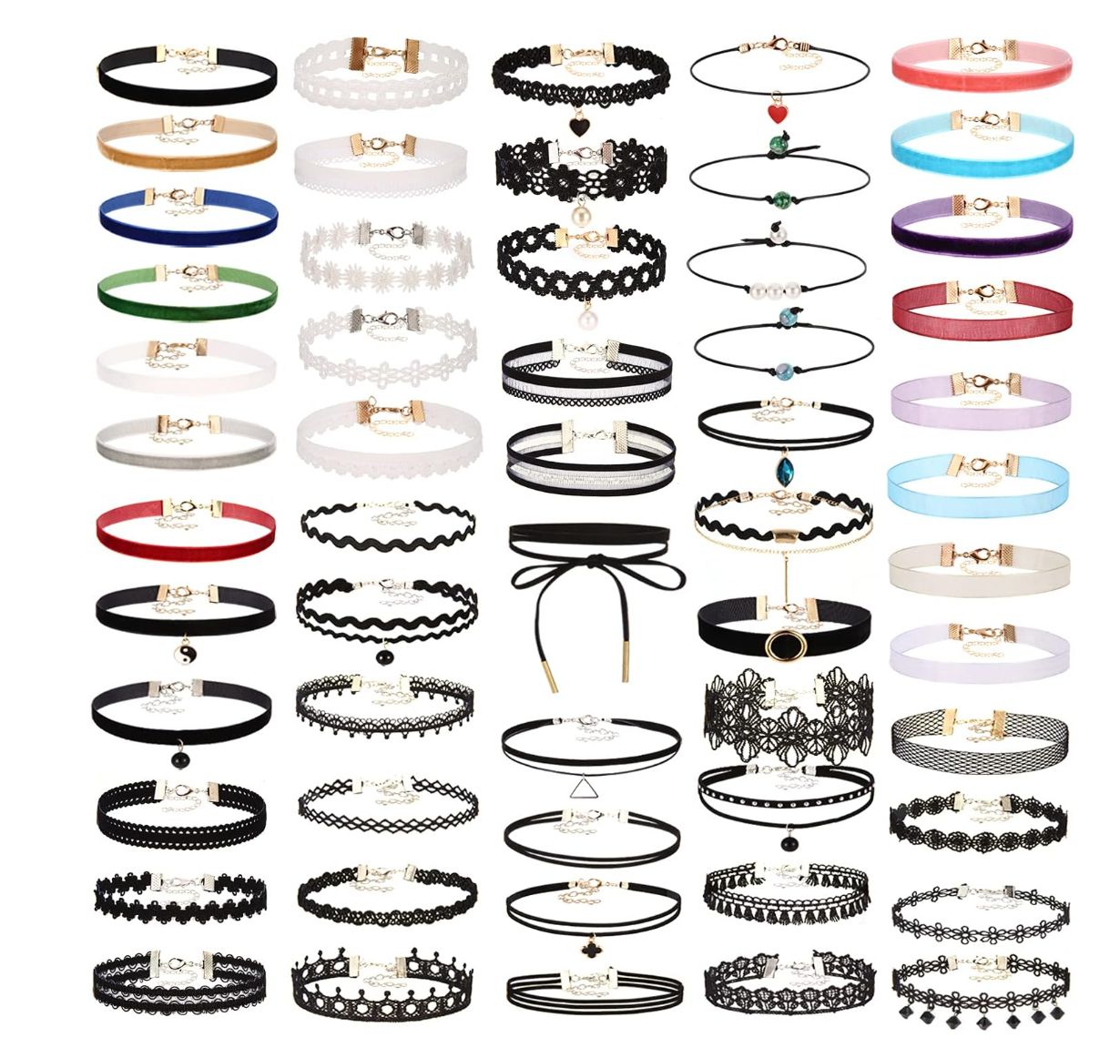 📿Trendy Case-Packed Fashion Choker Lot – Lace, Rhinestone, Velvet + More! #5572 (120 units) - Image 1